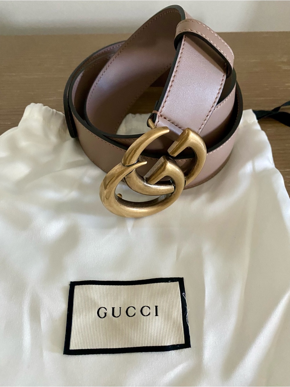 Gucci Pink Leather Double G Buckle Belt with Gold Hardware